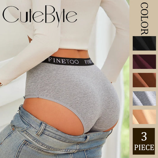 Finetoo - 3 calzoncillos de algodón para mujer, tallas grandes, sin costuras, transpirables, de cintura baja, suaves, tallas S-XXL