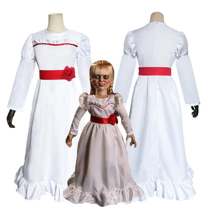 Anime Conjing Doll Annabelle Dresses Cosplay Costumes Wig Suit Halloween Carnival Party Dress Up Female Child Adult Uniform Suit
