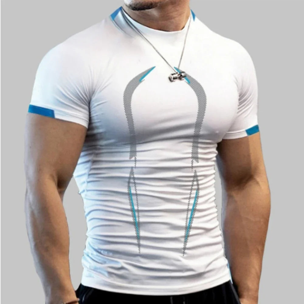 Nueva camiseta deportiva de verano para hombre, transpirable, de secado rápido, para gimnasio y correr.