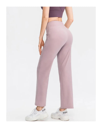Pantalones deportivos para mujer, estilo casual, para yoga, holgados, de talle alto, elásticos, para entrenamiento físico, rectos, para correr, Yu02334