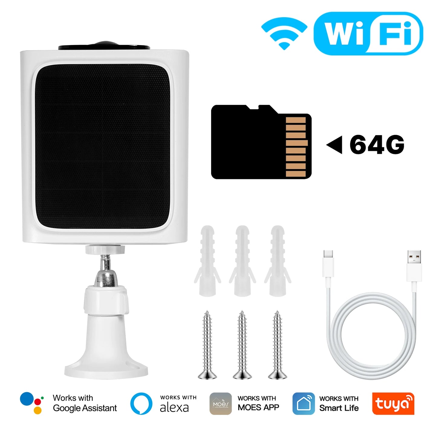 Cámara de seguridad solar inteligente MOES, WiFi de doble banda 2.4/5 GHz, resistente al agua IP65, monitoreo mediante aplicación (Alexa/Google Home), Tuya