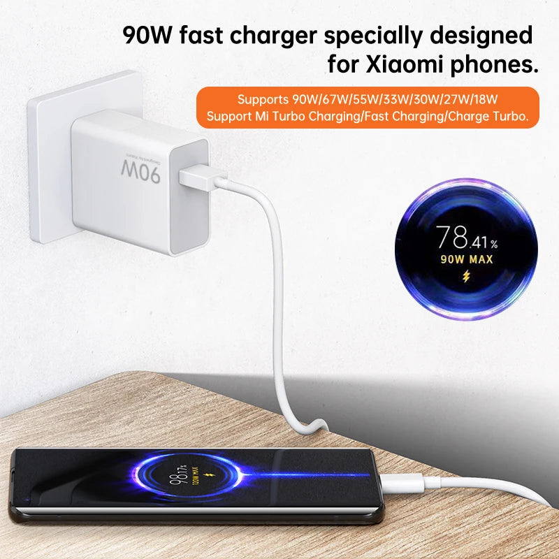 Xiaomi 90W Charger Fast Turbo Charging Wall Power Adapter 1M 6A Type C Cable Xiaomi Mi 15 14 Ultra Pro POCO X7 X6 Redmi Note 11T