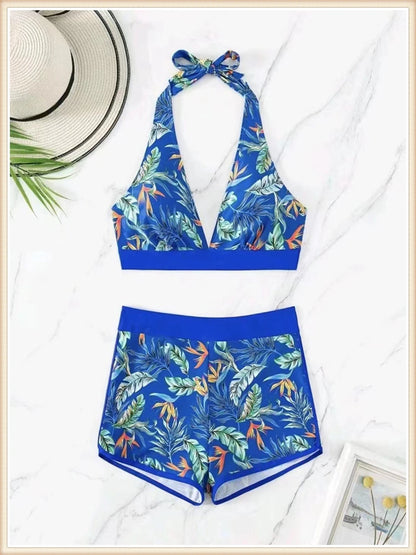 Bikini Halter 2023 para mujer, traje de baño de cintura alta, bañador sexy para mujer, traje de baño con estampado de hojas, ropa de playa de verano