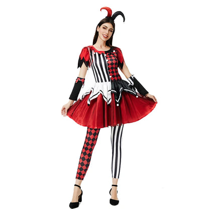 Multiple Lady Circus Clown Costume Crazy Naughty Harlequin Pennywise Roleplay Cosplay Carnival Halloween Fancy Party Dress