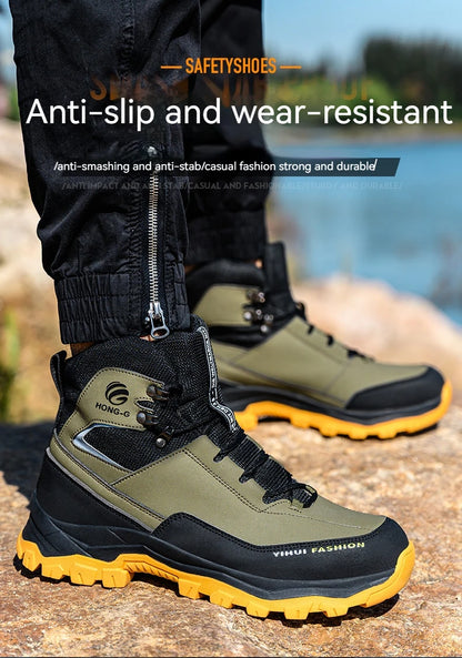 Botas de seguridad para hombre con puntera de acero, antigolpes y resistentes a perforaciones, de calidad europea.