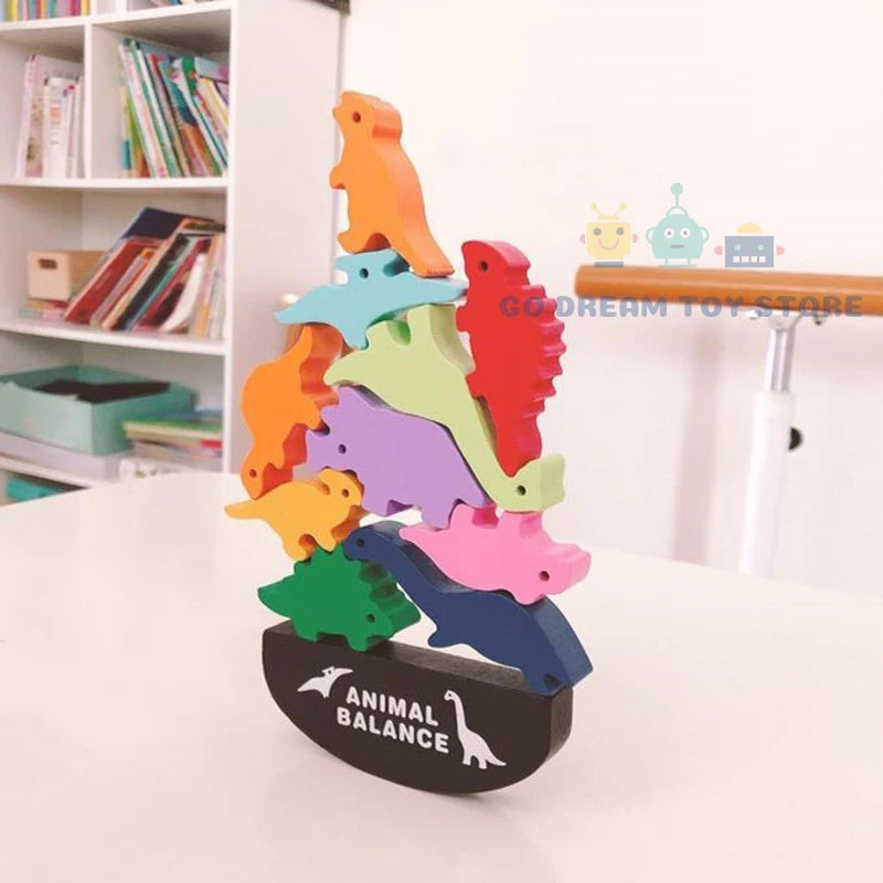 Bloques de equilibrio de madera, juguetes para niños, animales, dinosaurios, construcción, apilamiento, juegos de mesa altos, juguete Montessori de madera, regalo para niños