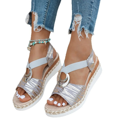 Sandalias de boca de pez para mujer, suela ligera, tacón bajo, estilo casual, de verano, con cuerda de cáñamo, color negro, suela de goma y poliuretano, talla M