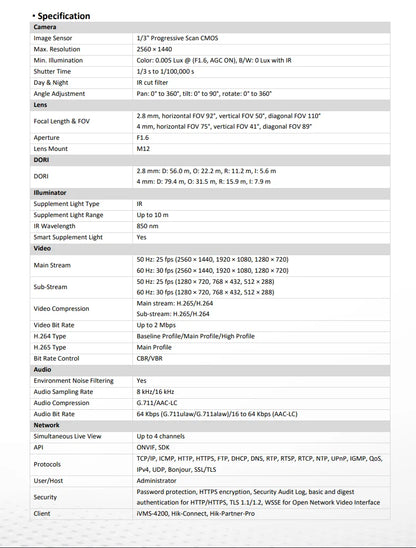 Cámara IP Hikvision DS-2CD2443G2-IW de 4 MP, inalámbrica para interiores, con detección de movimiento humano por infrarrojos, WiFi, PoE, audio bidireccional y ranura para tarjeta SD.