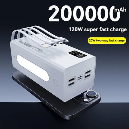 Cargador portátil de alta capacidad Oneplus de 500.000 mAh y 120 W, 4 en 1, con carga rápida y cables, para Samsung y iPhone.