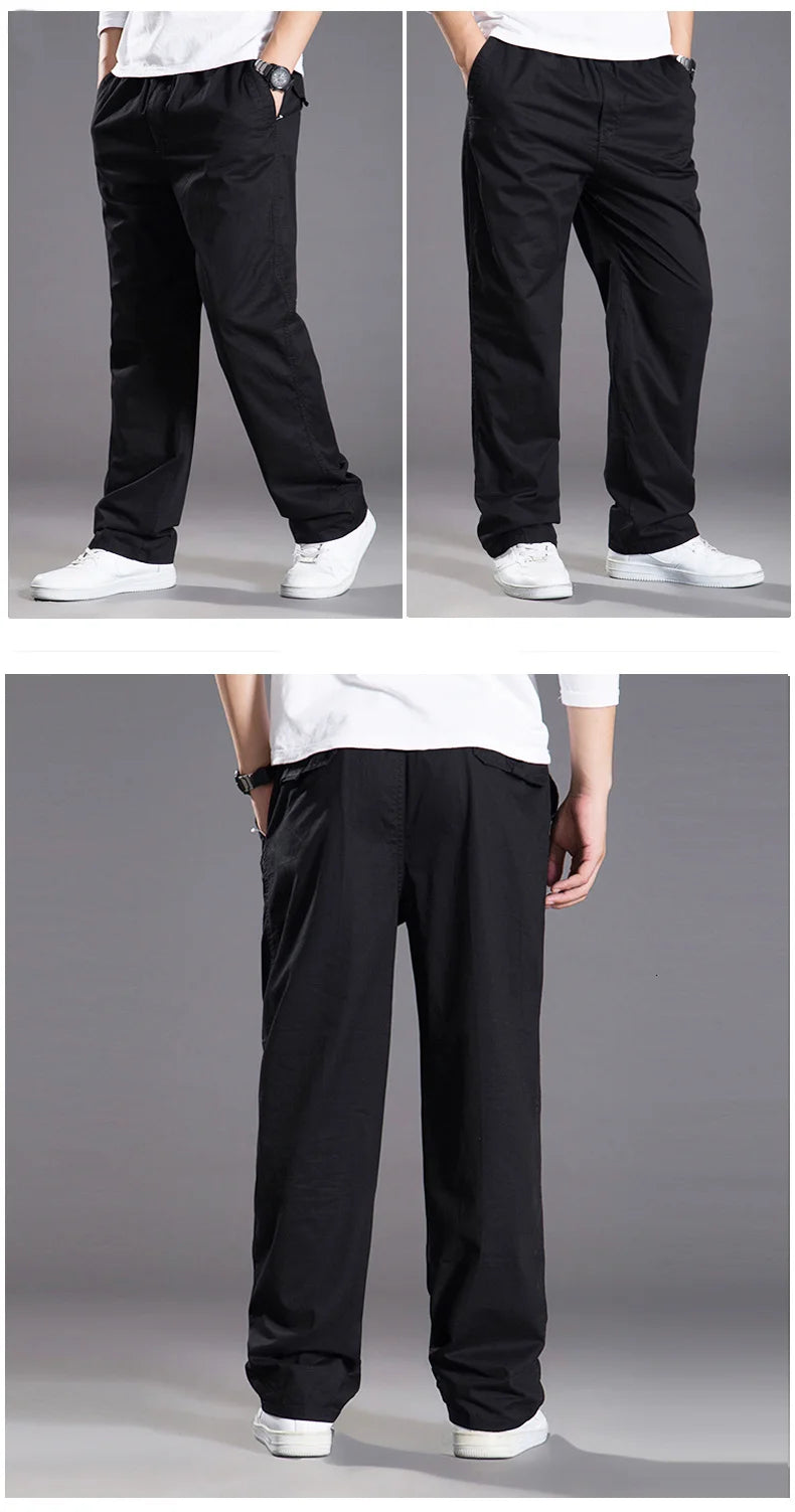 Pantalones cargo casuales de algodón para hombre, con bolsillos, corte recto y holgado, elásticos, ideales para el trabajo. Talla 6XL.