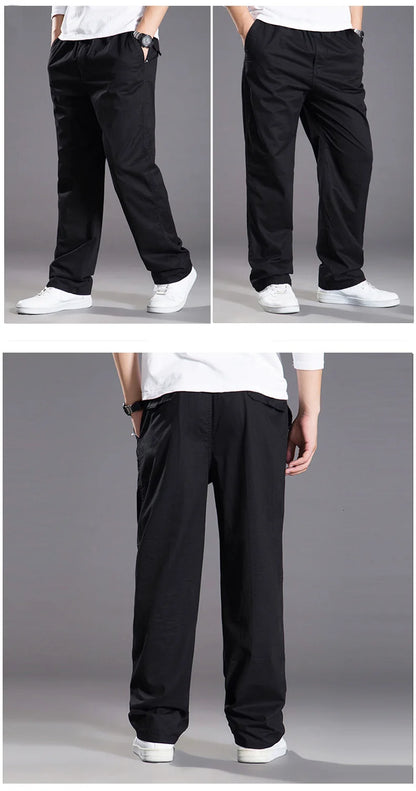 Pantalones cargo casuales de algodón para hombre, con bolsillos, corte recto y holgado, elásticos, ideales para el trabajo. Talla 6XL.