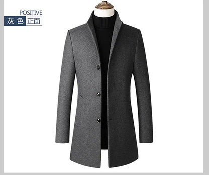Tallas EUR S-XXL. Abrigo de lana grueso y cálido para hombre, con cuello alto, estilo casual de negocios, corte ajustado. Chaqueta de lana cortavientos para hombre.