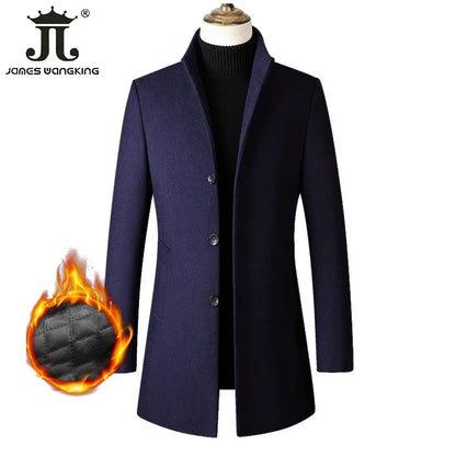 Tallas EUR S-XXL. Abrigo de lana grueso y cálido para hombre, con cuello alto, estilo casual de negocios, corte ajustado. Chaqueta de lana cortavientos para hombre.