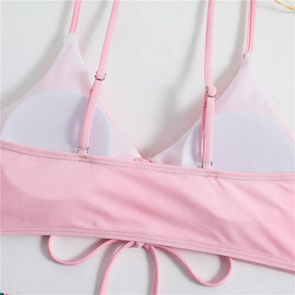 Bikini con cordón y estampado tropical para mujer, traje de baño de cintura alta con lazo frontal, pantalones cortos, traje de baño sexy para mujer, ropa de playa de verano