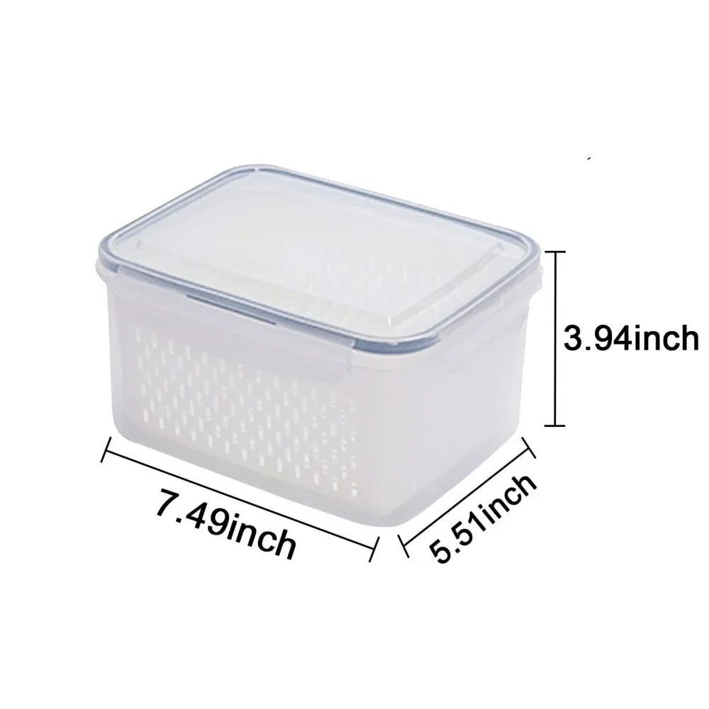 Juego de contenedores de almacenamiento de alimentos para refrigerador con tapas y colador, organizador de plástico para productos frescos, verduras, frutas y carne.