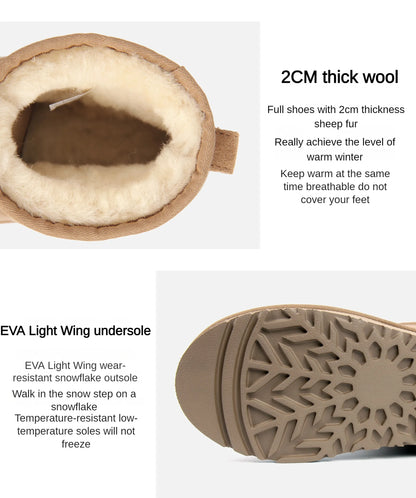 Botas de nieve integradas de piel de oveja y lana para hombres y mujeres, cuero auténtico y piel, botas de invierno gruesas y cálidas para mujer.