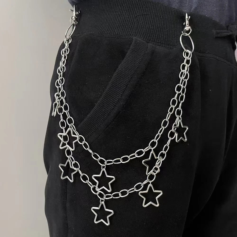 Cadena para bolso con diseño geométrico de media luna de metal punk, estilo hip hop, estilo hipster, ideal para pantalones de cien pares, para hombres y mujeres, accesorio de rock and roll.