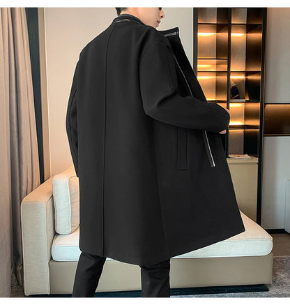 2025 Autumn Winter Men Long Coat Windbreaker Casual Loose  Solid Color Trench Men Fashion Korean Style Mens Jackets Outerwear