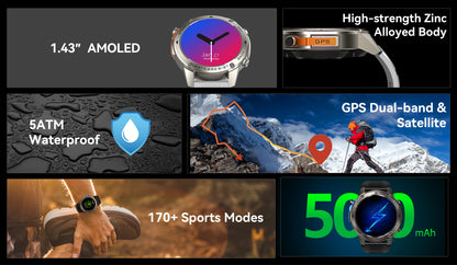 Nuevo reloj inteligente para exteriores para hombre, batería de larga duración de 500 mAh, pantalla AMOLED, resistente al agua hasta 5 ATM, monitor de ritmo cardíaco, GPS, reloj inteligente militar.