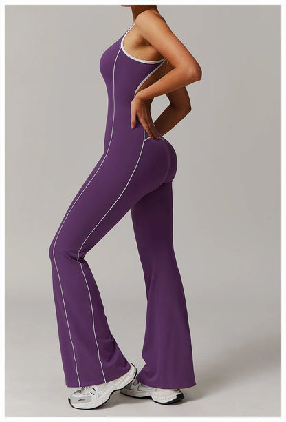 Conjunto de ropa deportiva de yoga con espalda cruzada para mujer, monos de una pieza con bloques de color, monos deportivos sin mangas, conjunto de gimnasio