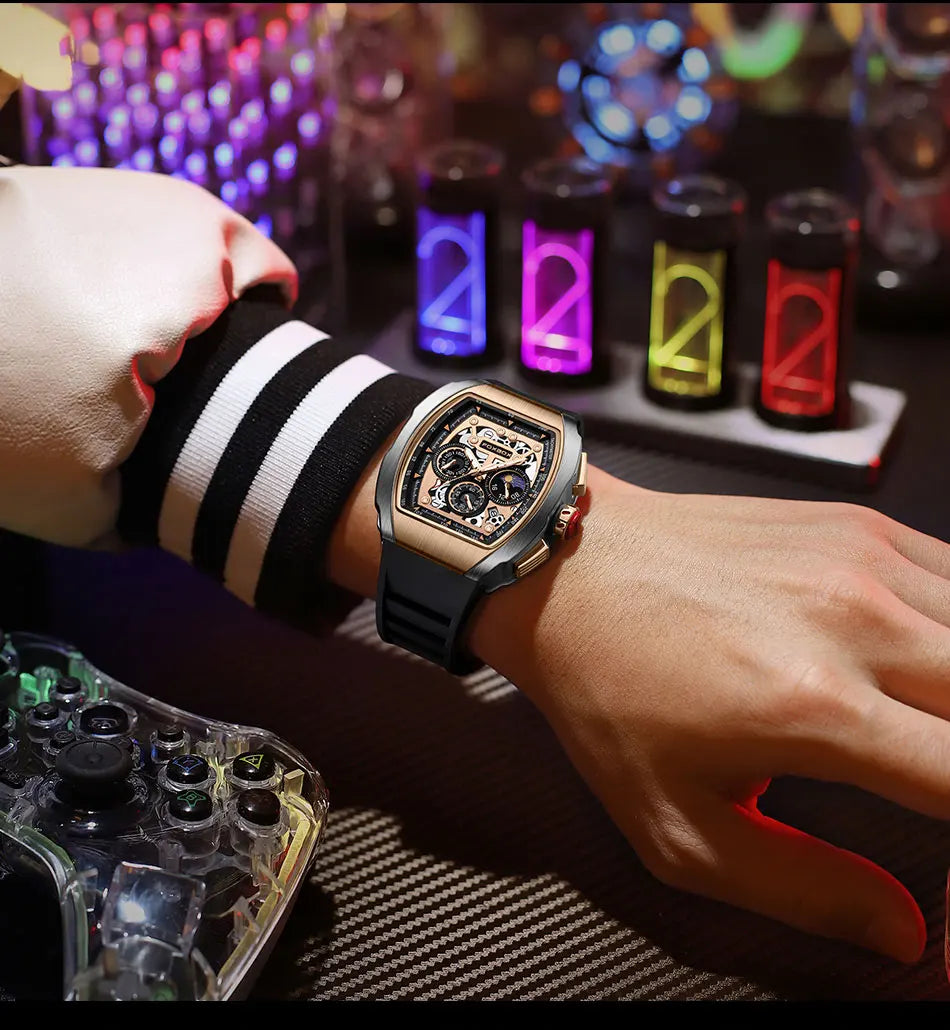 Reloj de moda marca Foxbox para hombre, de lujo, deportivo, de silicona, de cuarzo, resistente al agua, cronógrafo, de pulsera