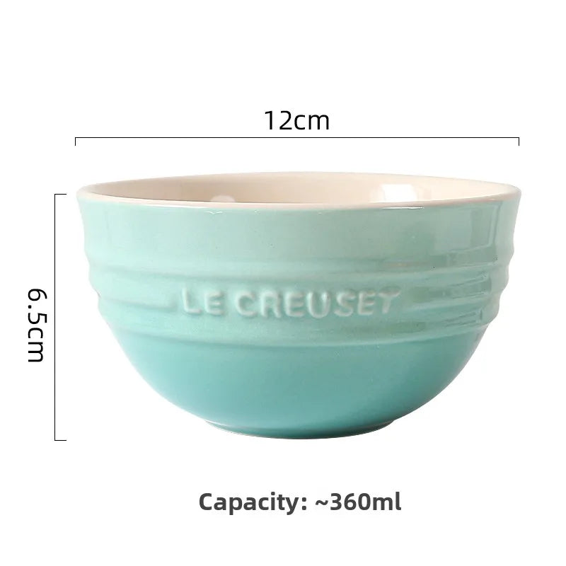 Cuenco de porcelana esmaltada de colores fríos Le Creuset, cuenco de arroz, cuenco para sopa con cara de arcoíris, cuenco francés con diseño de mono redondo para uso doméstico