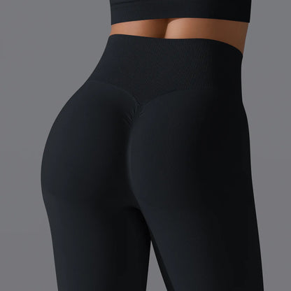 Leggings deportivos de yoga para mujer, sin costuras, cintura alta, elásticos, color sólido, para gimnasio, correr, secado rápido, realce y efecto moldeador.