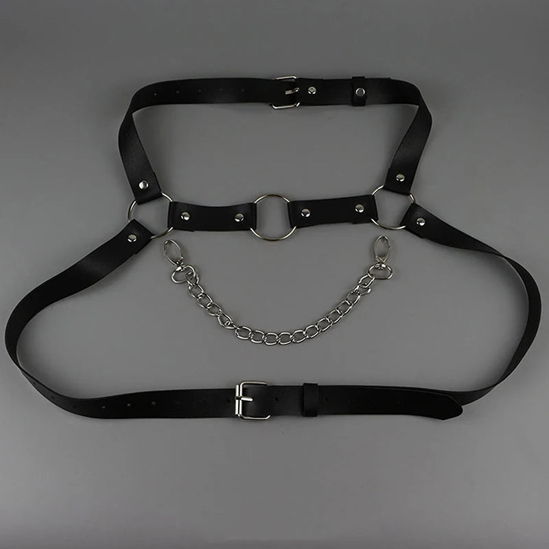 Arnés de cuero de moda para hombre, correas de pecho, cinturón de disfraz de cuero sintético para hombre, correas de corsé ajustables para el cuerpo y los hombros.