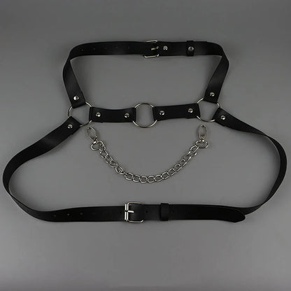 Arnés de cuero de moda para hombre, correas de pecho, cinturón de disfraz de cuero sintético para hombre, correas de corsé ajustables para el cuerpo y los hombros.