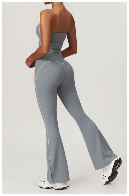 Conjunto deportivo de yoga FUBEIKE para mujer, de verano, color nude, ajustado, con espalda descubierta, ideal para gimnasio, ropa deportiva para mujer, para correr al aire libre.