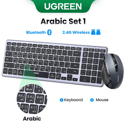 Teclado inalámbrico UGREEN Bluetooth 5.0 2.4G con 99 teclas en ruso/coreano/inglés para MacBook, iPad, PC y tabletas, recargable por USB C.