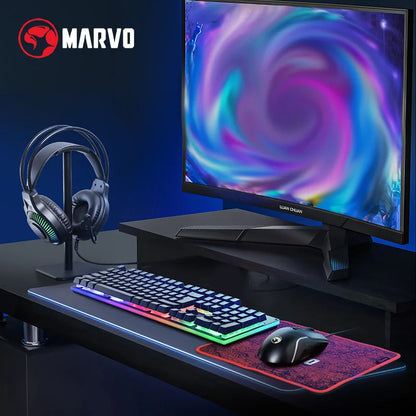 Teclado y ratón para juegos. Incluye teclado, ratón, auriculares y alfombrilla RGB. Juegos de teclado y ratón con cable.