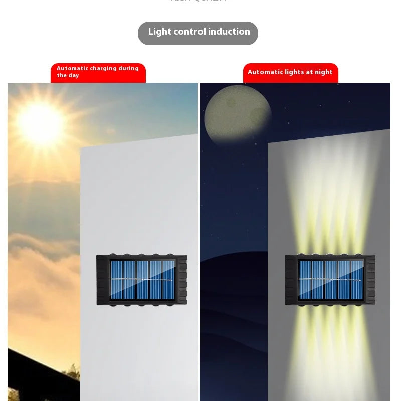Lámpara de pared solar de 4/6/8/10 LED, luz decorativa para exteriores, impermeable, con iluminación de arriba y abajo, para jardín y paisaje.