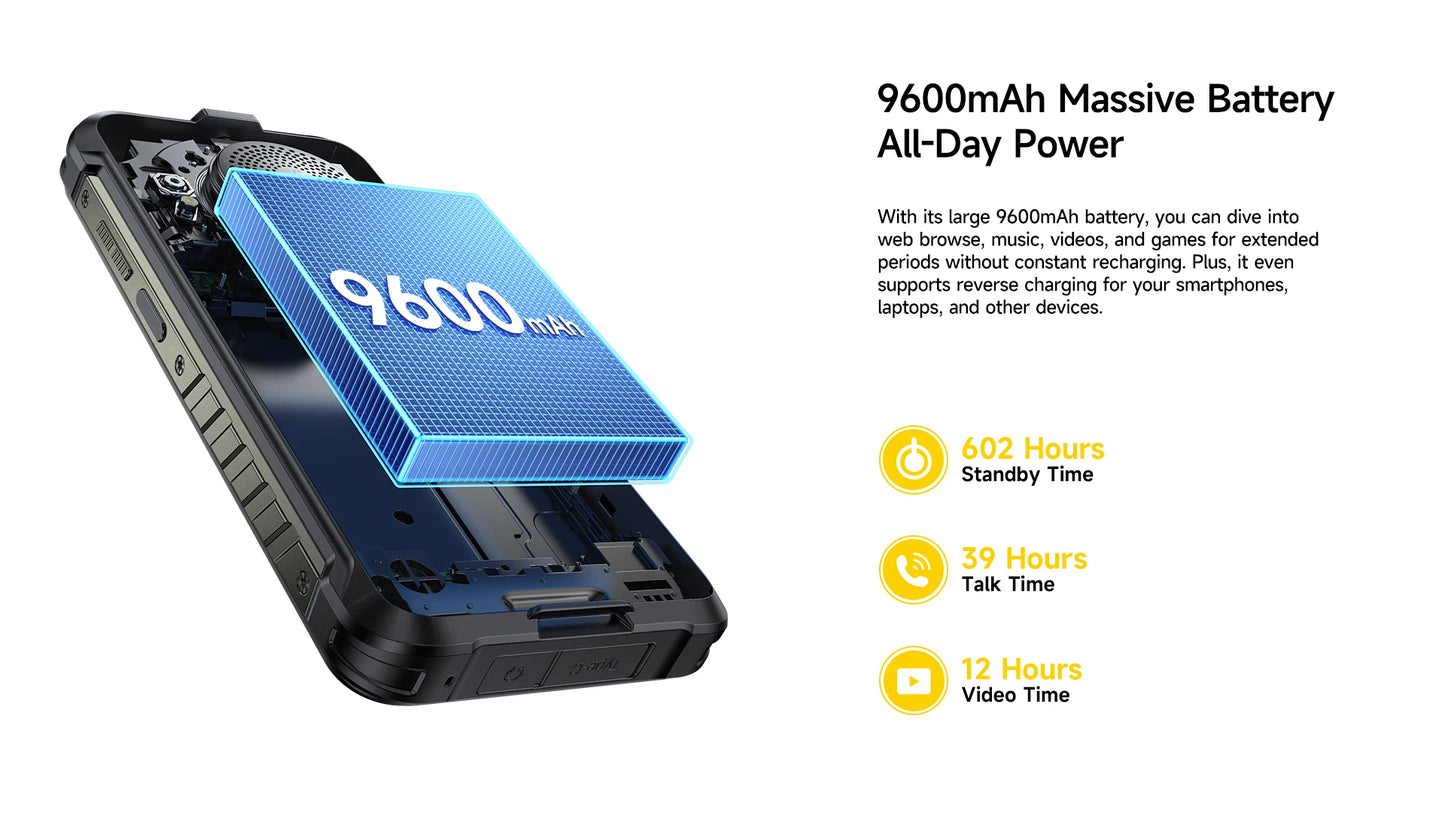 【Estreno mundial】Ulefone RugKing 4G Teléfono resistente Android 15 Hasta 16GB+256GB Smartphone resistente al agua 9600mAh NFC Versión global