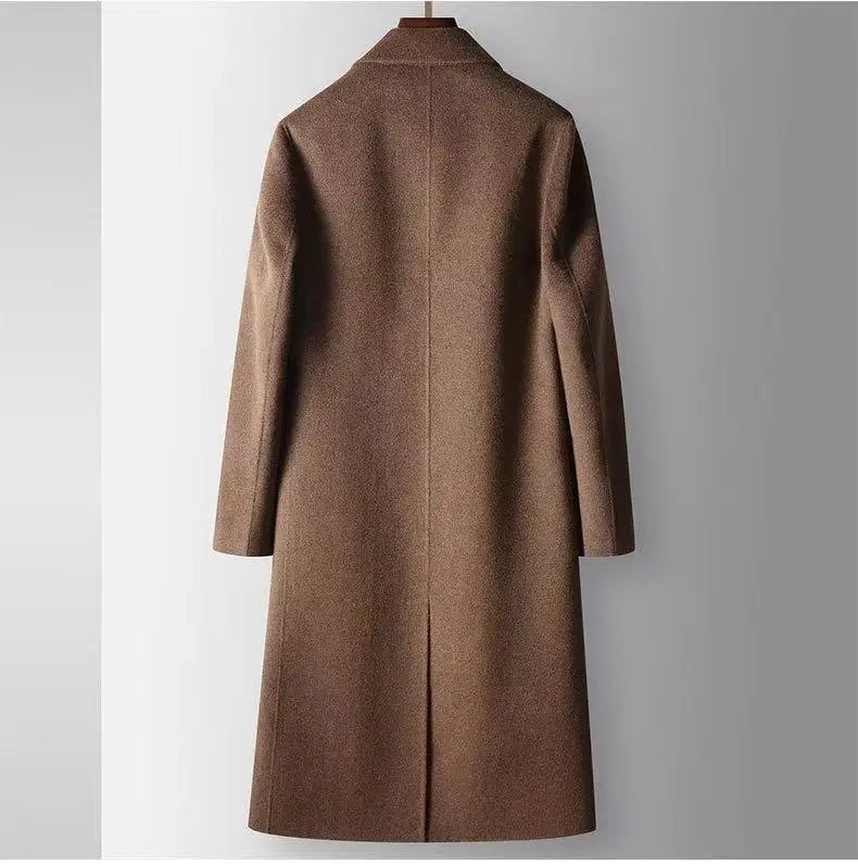 2025 Autumn/Winter New Men's 100% Wool Coat Knee length Double breasted Goose Down Inner Tank Thickened for Warmth