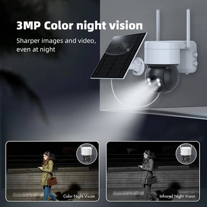 Cámara IP de seguridad inteligente Tuya SmartLife WIFI 3MP IP65 resistente al agua con seguimiento humano, visión nocturna a color y energía solar.