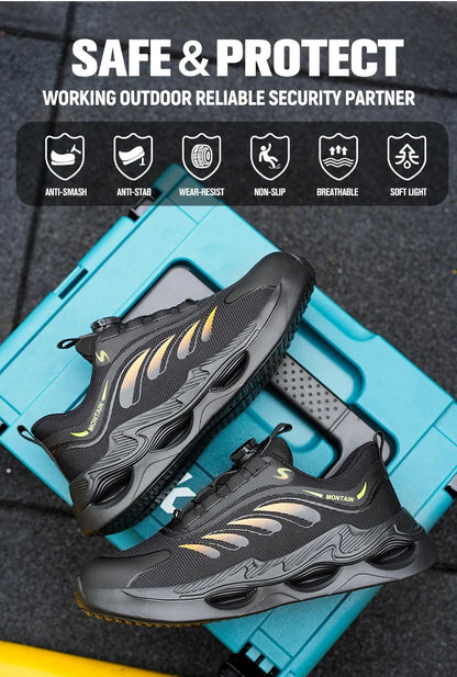 Zapatos de seguridad para hombre, zapatos de trabajo para hombre, zapatos transpirables, antideslizantes, con puntera de acero y antiperforación, zapatos de moda para hombre, zapatos deportivos para hombre.