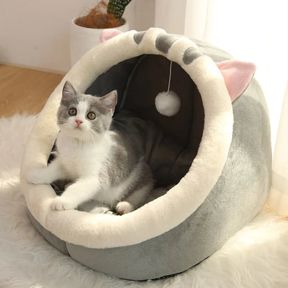 Cama para gatos de sueño profundo con dibujos animados, plegable, extraíble y lavable, para perros pequeños, bolsa tipo cueva