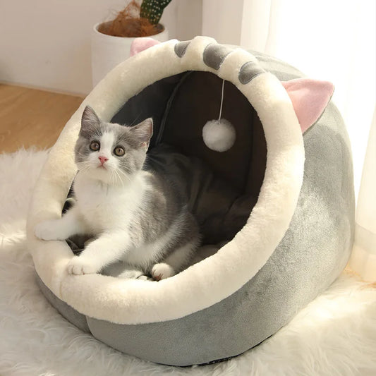 Cama para gatos de sueño profundo con dibujos animados, plegable, extraíble y lavable, para perros pequeños, bolsa tipo cueva