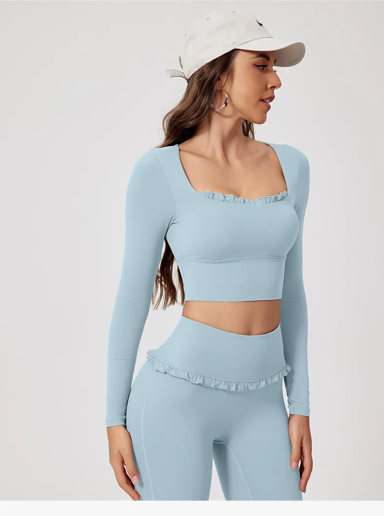Ctenkevet - Conjunto de 2 piezas de camiseta de manga larga de secado rápido para mujer, para gimnasio, yoga, deportes al aire libre, traje deportivo de dos piezas