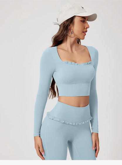 Ctenkevet - Conjunto de 2 piezas de camiseta de manga larga de secado rápido para mujer, para gimnasio, yoga, deportes al aire libre, traje deportivo de dos piezas