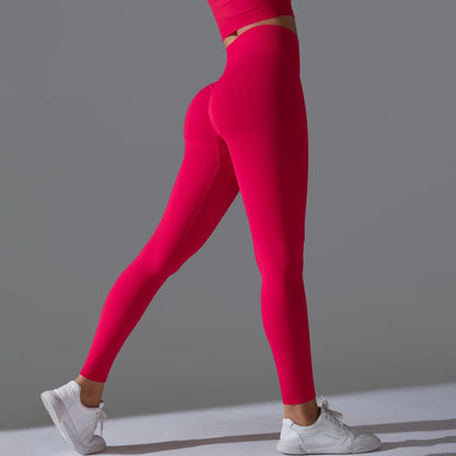 Leggings deportivos de yoga para mujer, sin costuras, cintura alta, elásticos, color sólido, para gimnasio, correr, secado rápido, realce y efecto moldeador.