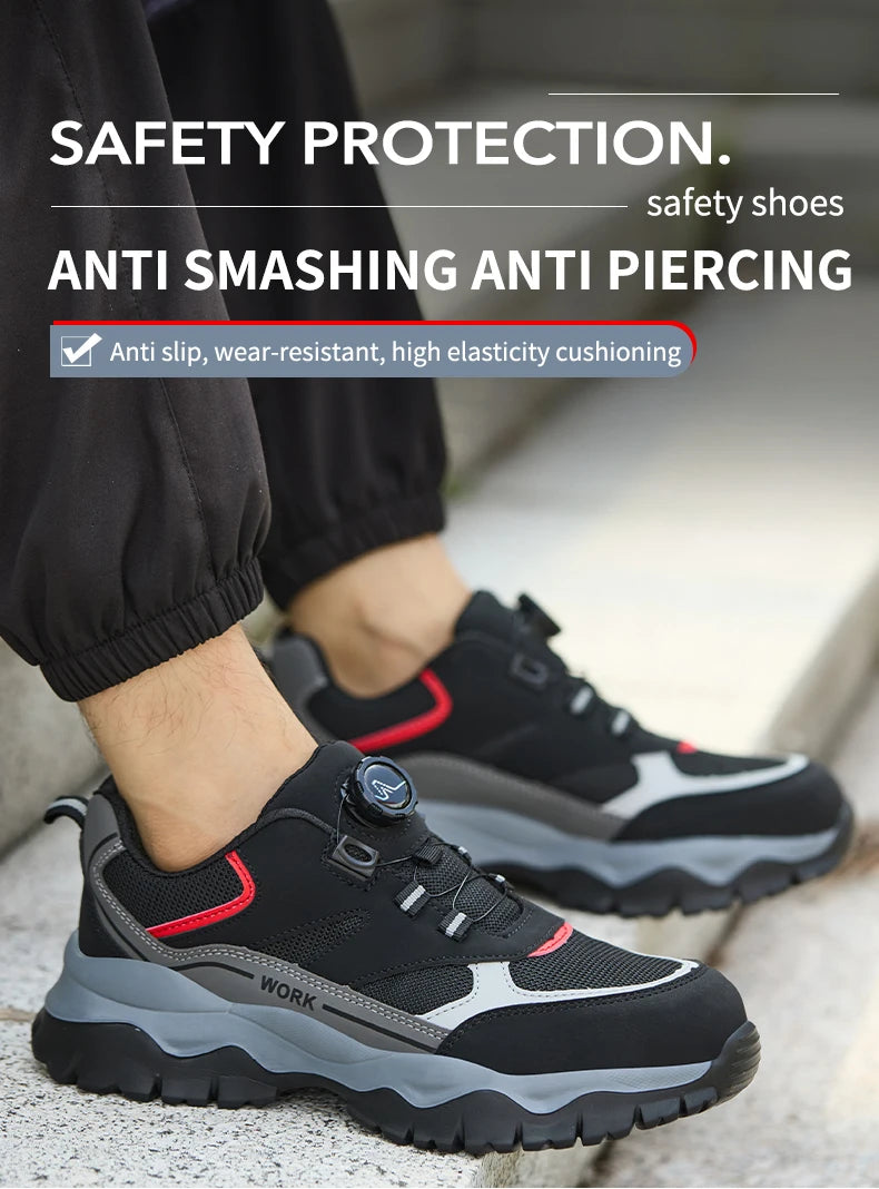 Zapatillas ligeras y transpirables con punta de acero para hombre, calzado de seguridad con protección antigolpes y antiperforación, con botones giratorios.