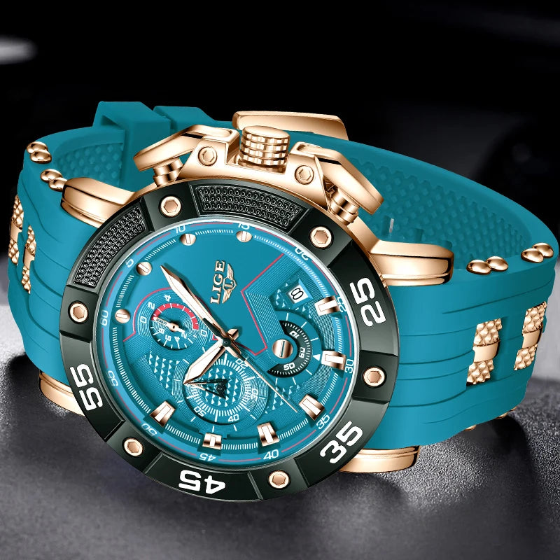 Relojes LIGE para hombre, marca superior, lujo, esfera grande, silicona, militar, deportivo, impermeable, cuarzo, para hombre, Relogio Masculino.