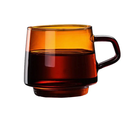 Taza de vidrio coloreada de 350 ml, resistente al calor, color ámbar, azul y verde, apilable, para café, té, 1 unidad