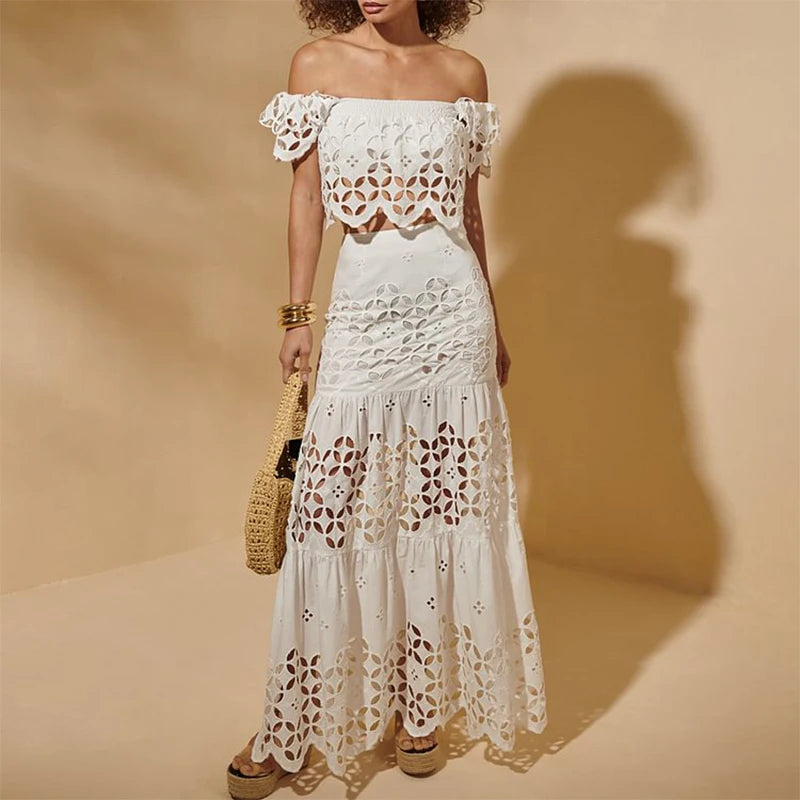 Flaxmaker - Traje de baño de bikini sexy sin tirantes y ahuecado para mujer, chaleco liso sin mangas, falda recta, conjunto informal elegante de verano para mujer