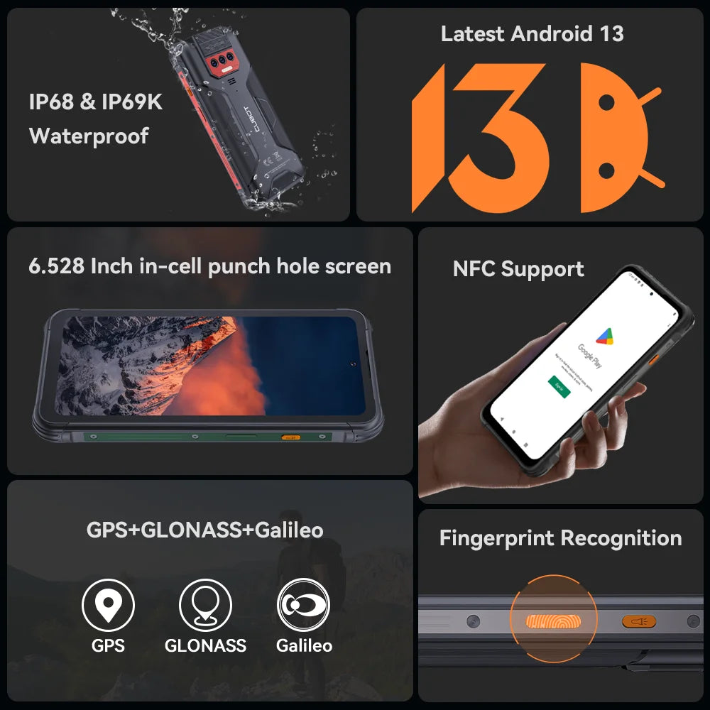 Cubot KingKong 8, smartphone Android resistente al agua y a los golpes, 12 GB de RAM (6 GB + 6 GB), 256 GB de ROM, batería de 10600 mAh, NFC, procesador de ocho núcleos, 4G, OTG.