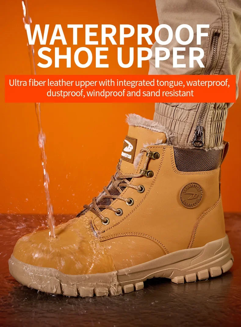 Botas de seguridad para el trabajo para hombre, cálidas y resistentes al agua, con punta de acero, para invierno, 2024