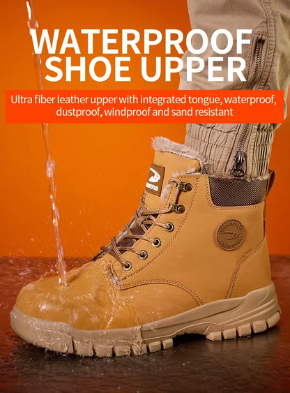 Botas de seguridad para el trabajo para hombre, cálidas y resistentes al agua, con punta de acero, para invierno, 2024