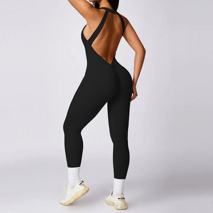 Conjunto de mono sin espalda para entrenamiento, mono de fitness, ropa deportiva siamesa para mujer, chándal, ropa de gimnasio, mono de una pieza, conjunto de yoga